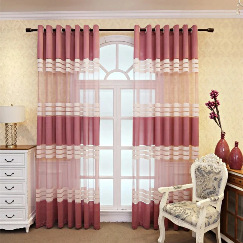 Горизонтальные полоски серый Шторы для Гостиная кружевное платье из тонкой