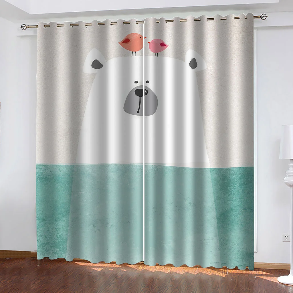 

Funny cartoon animal scenery 3D printing pattern printing bedroom living room shade curtain suit bedroom with hook accessories