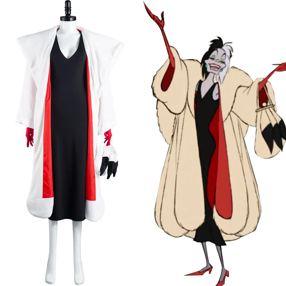 

Круэлла де Виль Косплей Костюм Платье наряды Хэллоуин Карнавальный Костюм