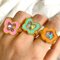 y2k jewelry copper candy color butterfly crystal rings for women vintage harajuku cute fashion rings charms 90s aesthetic gifts
