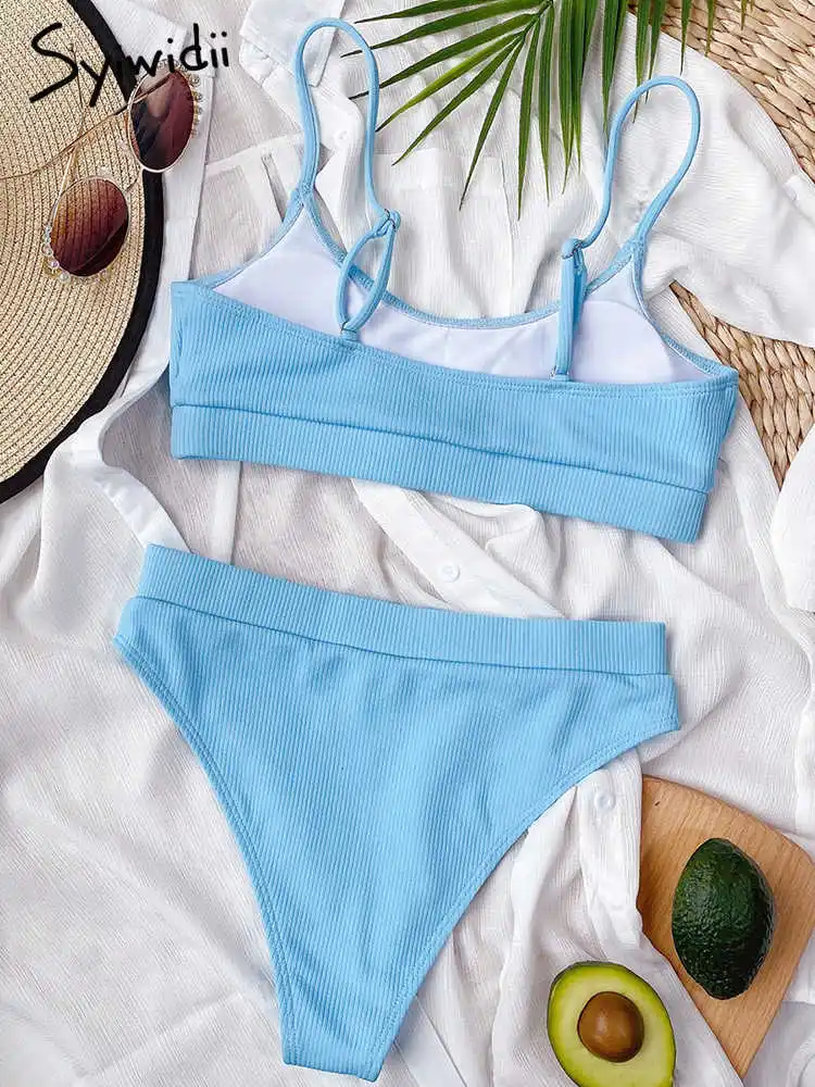 

Women's Swimsuit Patchwork Bikini 2 Pieces Set Bathing Suit High Waist Push Up Swimming Beachwear 2021 Brazilian Ribbed