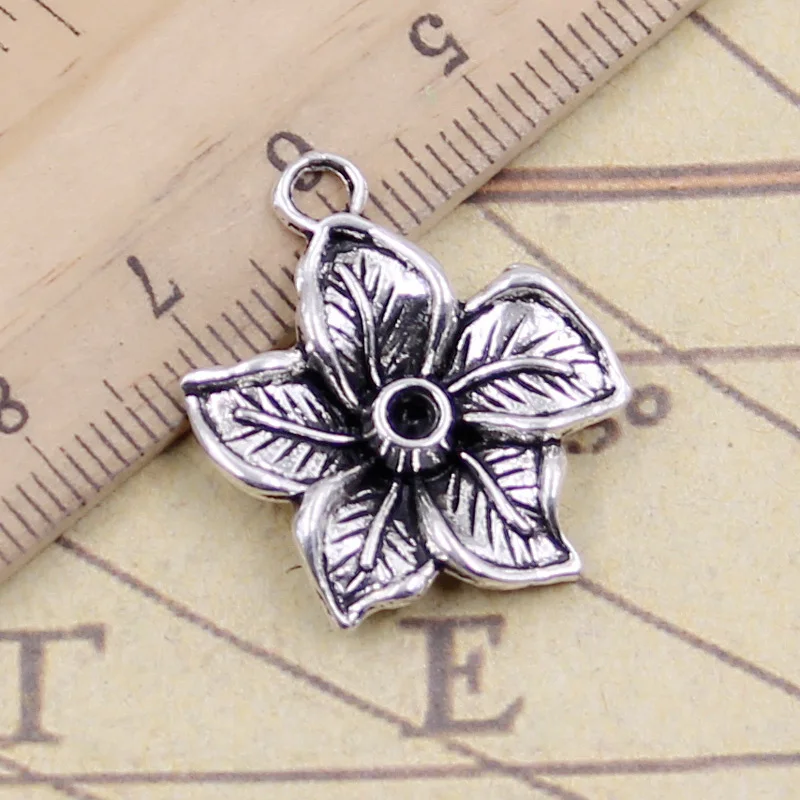 10 шт. в виде цветка 25x22mm Тибетский серебристый цвет Кулоны из нержавеющей стали