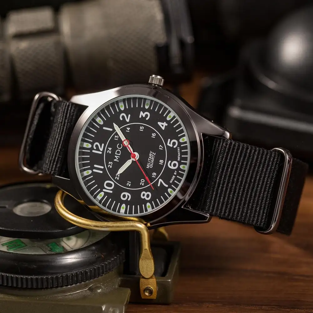 Часы наручные MDC мужские в стиле милитари Спортивные Светящиеся темноте красные
