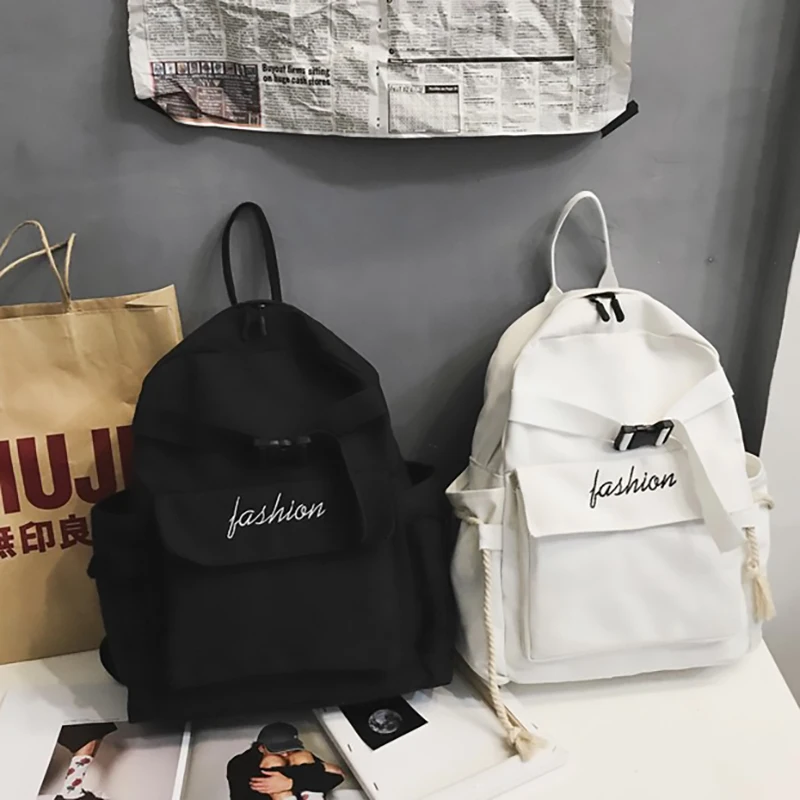 

New Trend Female Backpack Fashion Canvas Women Backpack New School Bag Teenager Girls Solid Color Shoulder Bags Female