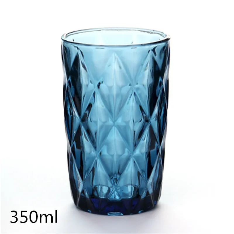 350blue rhombus 240-350 мл стеклянные стаканы для ВИСКИ Ретро винтажный рельефный бокал для красного вина гравировка тиснение для питья сока стекло es Ассорти бокал - Цвет: 350blue rhombus
