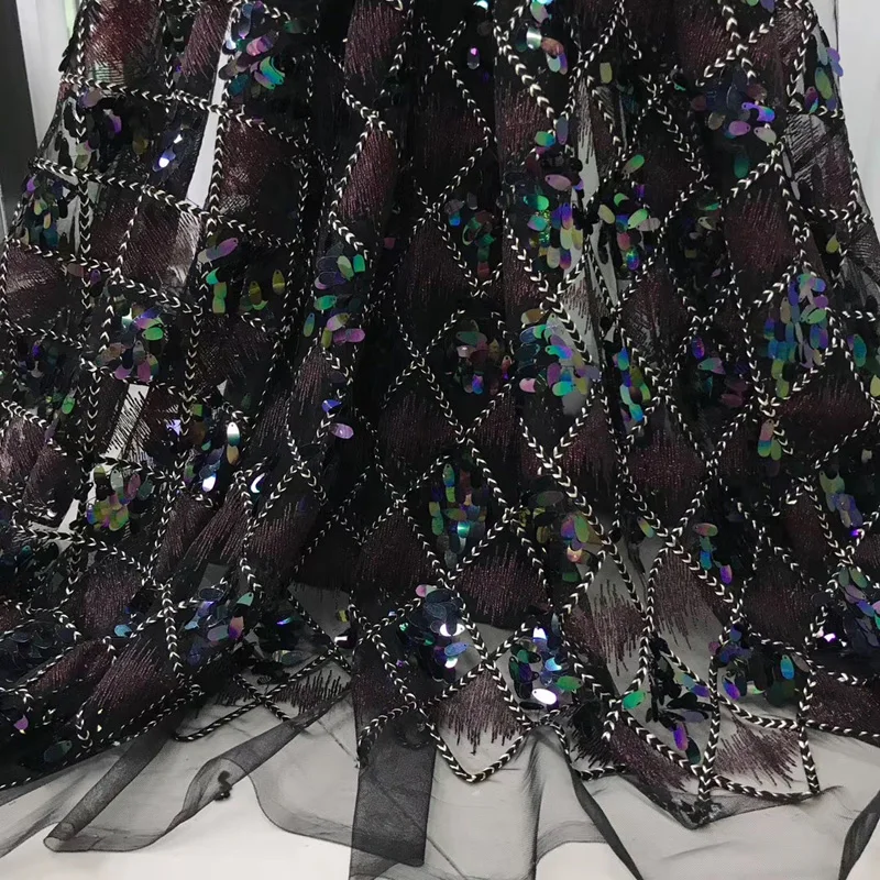 

(5yards/pc) Amazing navy blue African French net lace fabric with hanging sequins embroidery high quality for party dress FJY245