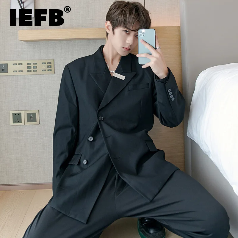 

Мужской дизайнерский черный пиджак IEFB, новинка 2021, повседневный Асимметричный блейзер с длинным рукавом, легкая роскошная винтажная Мужска...