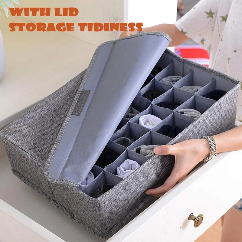 

Underwear Socks Storage Organizer with Lids Foldable Closet Drawer Divider 30 Cells, Storage Box for Socks Underwear