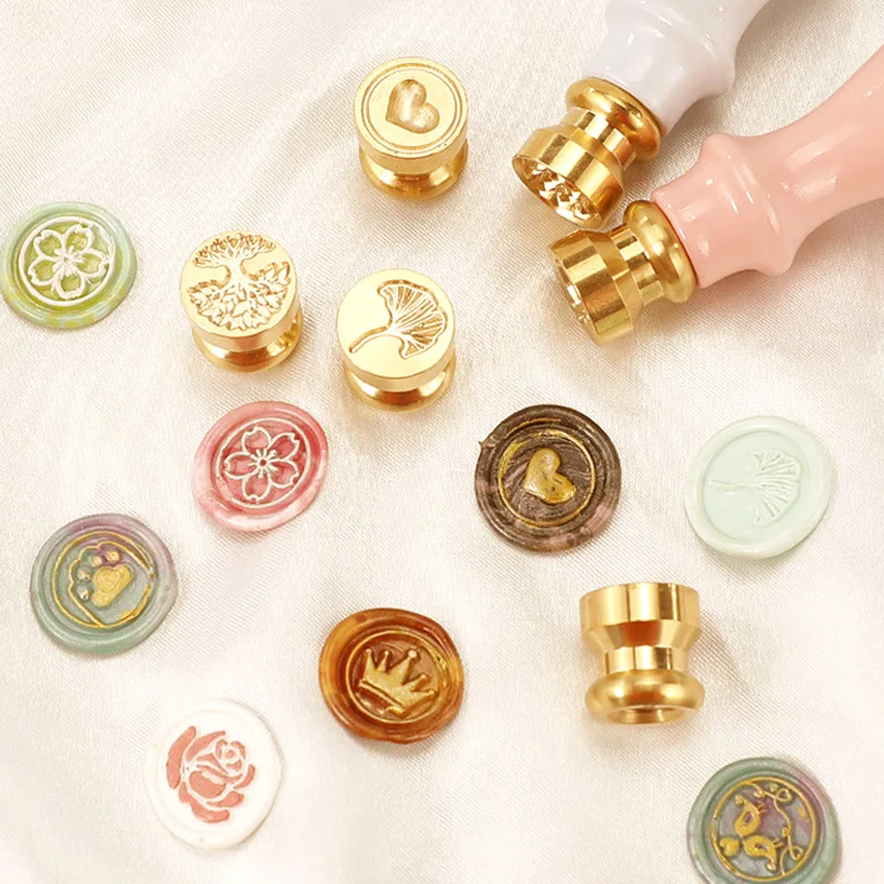 

WYSE Brass Cylindrical Sealing Wax Seal Stamp Round Vintage Bar Brass Copper Flower Stamp for Decoration Envelope Card