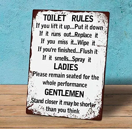 

Tin Sign Toilet Rules 12x8 Inches Metal Funny Novelty Signs Vintage Style Wall Decor Man Cave Bar Pub