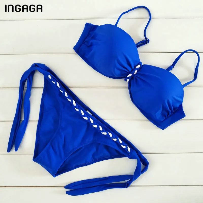 C0922 INGAGA, новинка, сексуальный бикини, набор, пуш-ап, купальник для женщин, на бретелях, купальник, Одноцветный, купальники, летние, пляжные, купальники, XXXL - Цвет: C0922