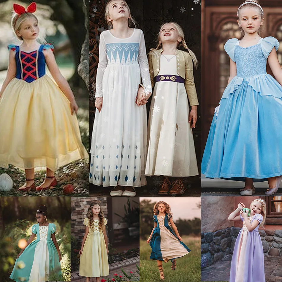 2023 New Disney Frozen Princess Elsa Costumes for Girls Mulan Merida Christmas Maxi Dress Fancy Kid Party Cosplay Halloween Robe