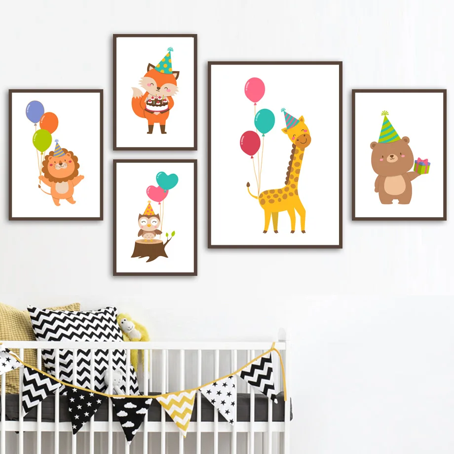 Жираф Лев олень лиса медведь Сова настенная живопись садик холст плакаты на