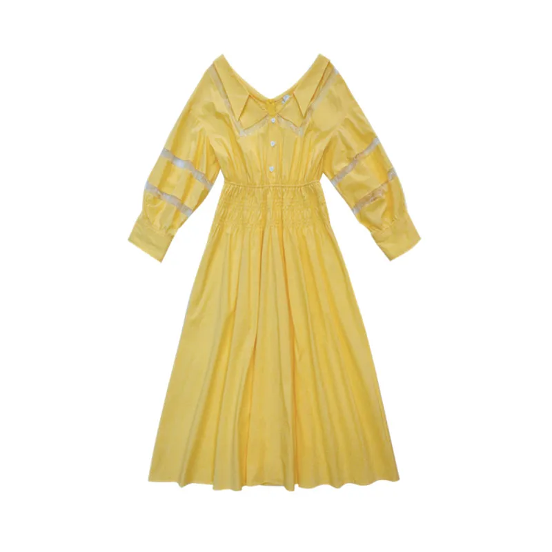 

Athens Long Dress New Japanese Gentle Style First Love Literature and Art Hollow A-line Skirt Lantern Sleeve