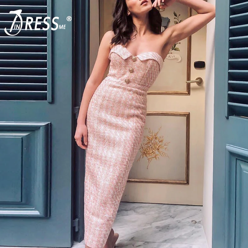 Женское твидовое Бандажное платье без рукавов INDRESSME вечернее Обтягивающее