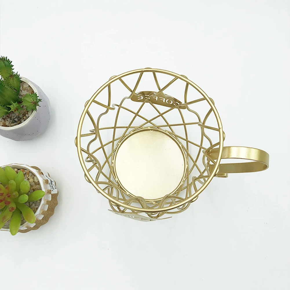 

Multifunction Vintage Metal Tower Stand Coffee Cup Basket Anti-Rust Creative Iron Wire Electroplating Gold Spray Storage Cup