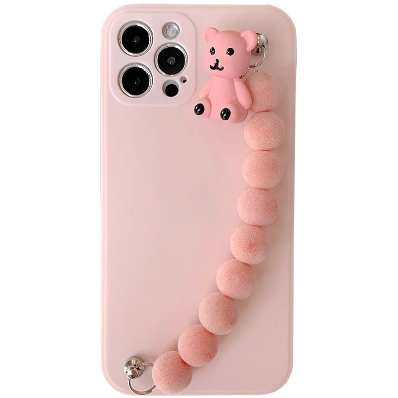 

Pink bear bracelet is suitable for 12mini/11Pro/Max Apple X/XS/XR mobile phone case liquid soft 8plus/7 soft