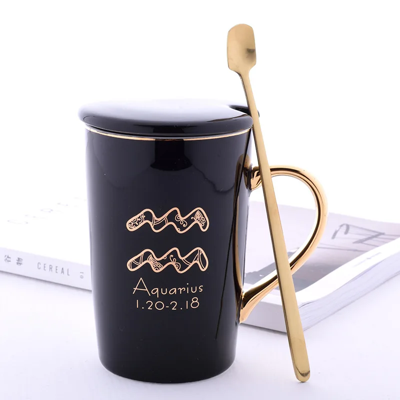 Twelve constellation ceramic mug office personalized coffee cup with lid spoon gift box set couple cups good | Дом и сад