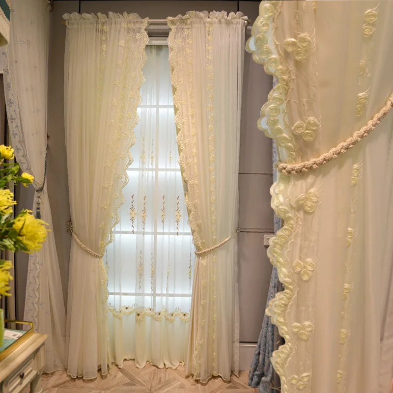 

Curtains for Living Room French Modern Minimalist Light Luxury 2022 New European Girl Princess Style Curtain Dining Room Bedroom