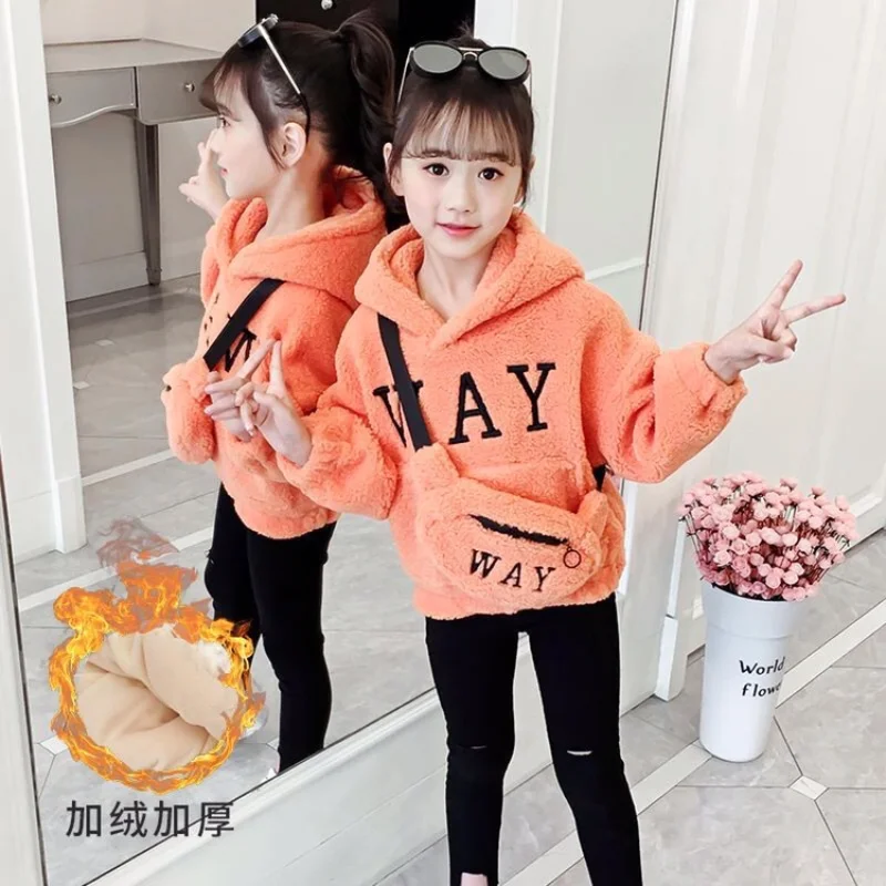 

Children's Clothing Boys Girls Fashion Letter Hoodies Plus Velvet Thickened Coat+Bag Baby boy sweater coat clothes Autumn Winter
