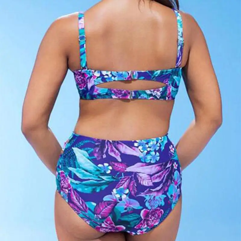 

2Pcs Women Ladies Floral Printed Bikini Set Plus Size High Waist Swimwear Summer Beach Holiday