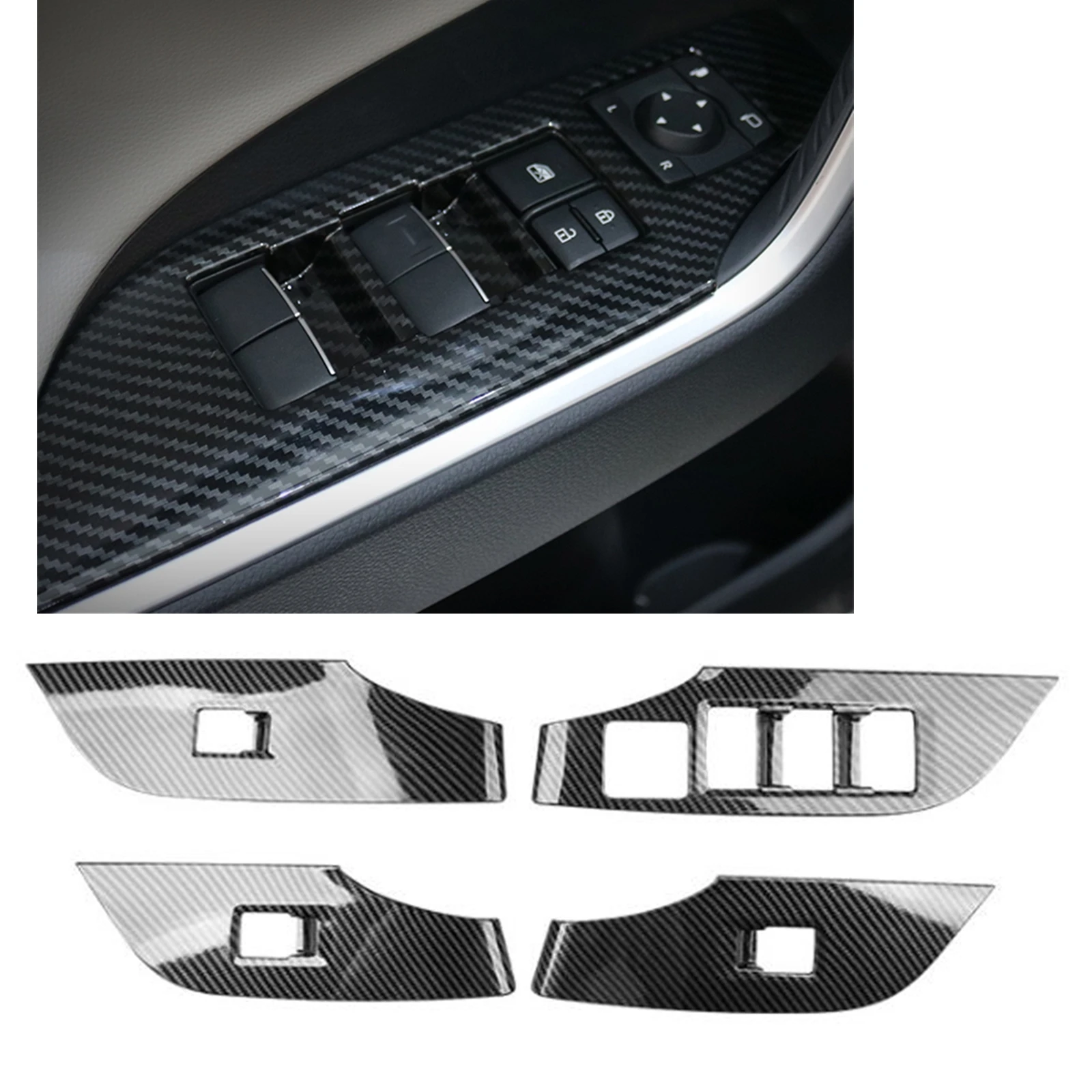 

For Toyota RAV4 2019-2021 Carbon Fiber Car Interior Window Switch Lift Control Panel Cover Trim Button Board Sticker Frame Strip