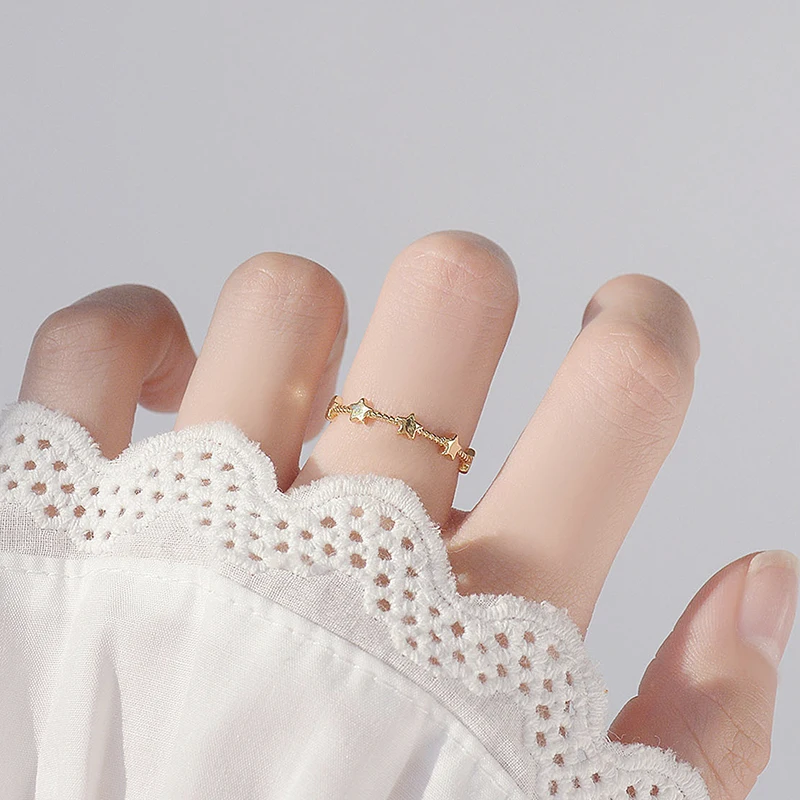 

Five-poited Star Ring Adjustable Shining CZ 14K Real Gold Opening Meteor Rings For Women Bague Romantic Wedding Anillos Bijoux
