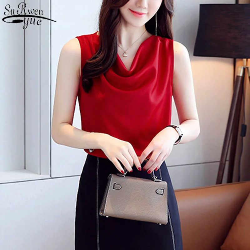 

Sexy Women Tops Spring Summer new Sleeveless Clothes Solid Stain Blouse Ruffled White Shirt Slim Streetwear Tops Blusas 9545