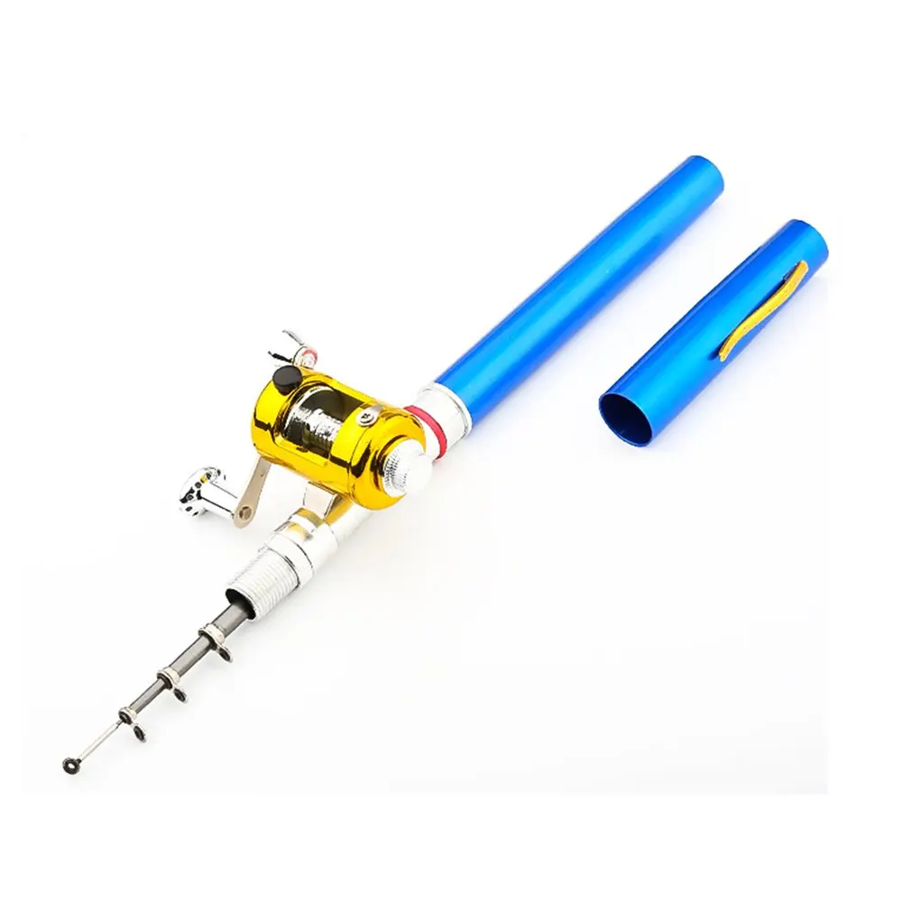 

Portable Pocket Telescopic Mini Fishing Rod Pole Pen Shape Folded Fishing Rod With Reel Wheel For Outdoor River Lake Fishing