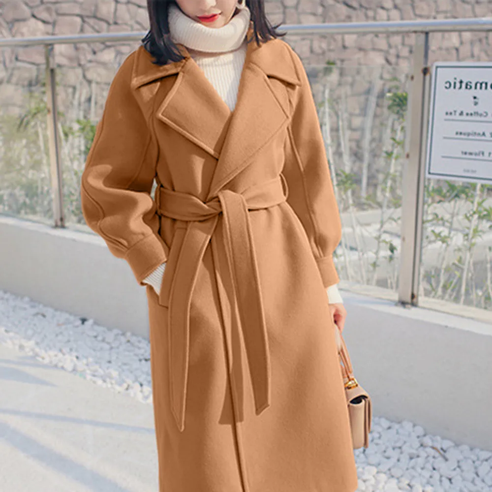Кашемировое шерстяное Женское пальто зимнее модное винтажное теплое однотонное