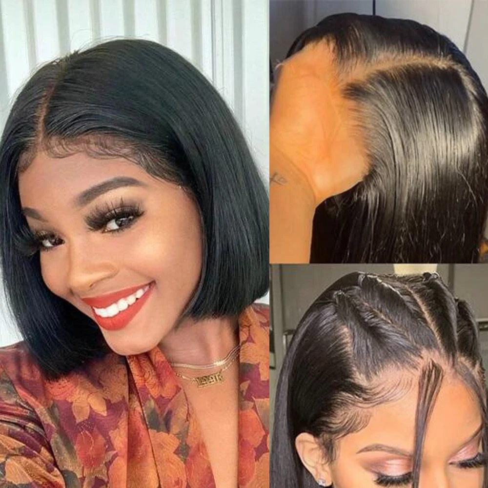 Bob Bone Straight Lace Frontal Human Hair Wigs 13x4 10-16 inches Pre-Plucked Natural Hairline 4x4 Short Bob Lace Closure Wig