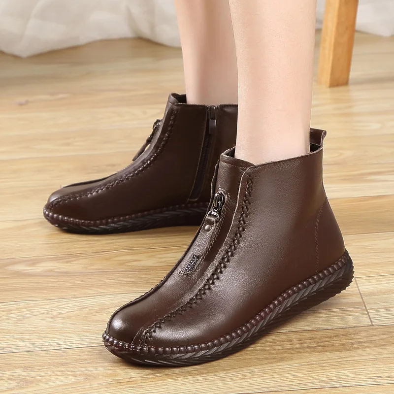 2021 Winter Boots Women Genuine Leather Shoes For Mother Woman Autumn Ankle Plush Botas Mujer EU35-41 WSH3702 | Обувь