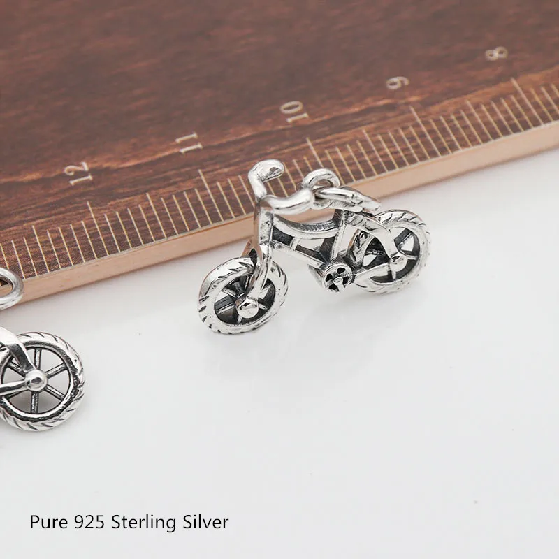 

100% 925 Sterling Silver Female DIY Jewelry Findings Cute Bicycle Small Pendant Charms for Woman Girl Bracelet Accessories