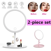 bathroom desktop led light makeup mirror lighted daylight adjustable angle vanity mirror with storage function for girls woman