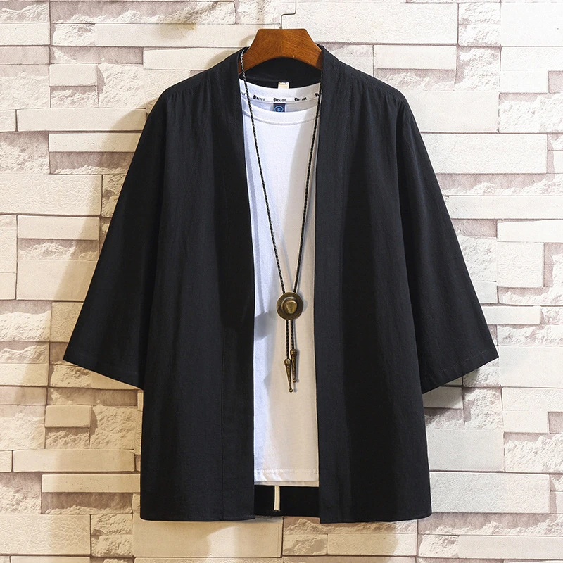 

Men's Japanese Kimono Classical New Style Fashion Design Casual Cardigan Casual Open Front Cloak Jacket Coat Black Plus Size