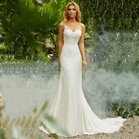 2021 sexy mermaid wedding dresses appliques lace sleeveless cup sleeve sweep train vestidos de noiva for women bridal dress