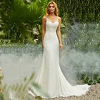 Женское свадебное платье с юбкой годе, кружевное платье с аппликацией, без рукавов, со шлейфом, лето 2021