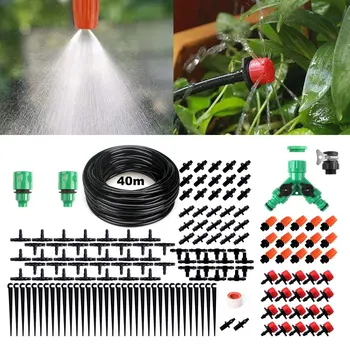 158PCS Universal Drip Irrigation System Kit Including 40m Hose Atomizing Nozzles Adjustable Drippers for Garden Lawn Greenhouse 1