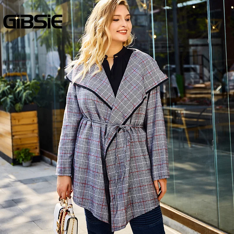 GIBSIE новинка 2020 весенний модный клетчатый Тренч Женское пальто плюс размер v