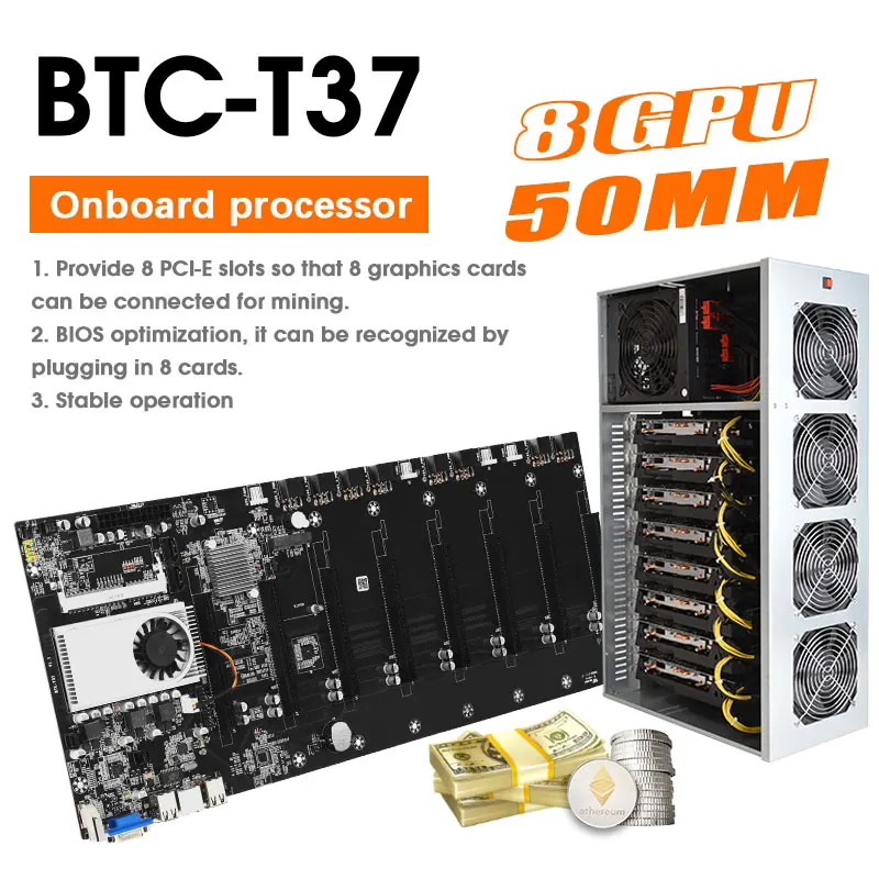 Материнская плата 8 GPU для майнинга системная с ЦП криптовалютериум Биткоин