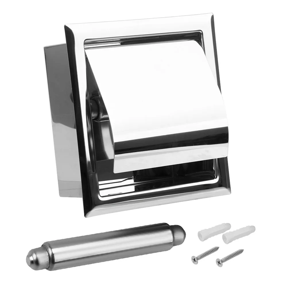 

Concealable Wall Mounted Roll Paper Box Stainless Steel Polished Chrome Toilet Paper Holder