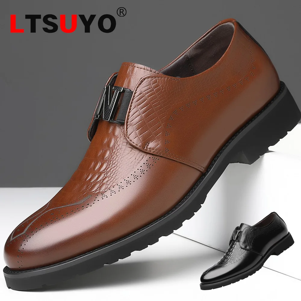 

Men's leather business shoes, fashionable crocodile pattern dress shoes,business banquet shoes,men's shoes for daily office work