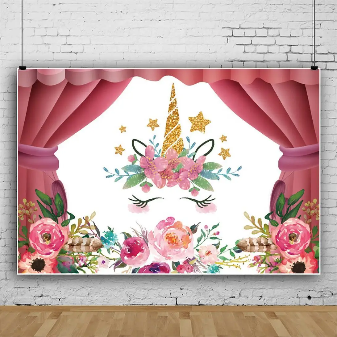 

Beautiful Flowers Unicorn Girlish Heart Series Background Girl Birthday Party Decoration Photography Studio 3D Digital Backdrop