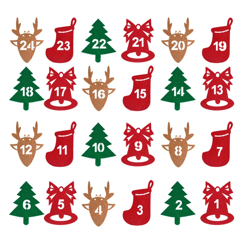 

24pcs/set Christmas Advent Calendar Sticker Elk Xmas Tree Felt Date Stickers DIY Gift Packing Labels Christmas New Year Decor