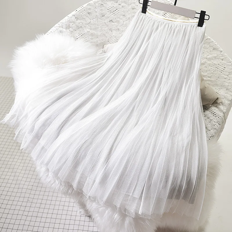 

2022 Winter Women Draped Rib Pleated Skirt Elastic High Waist Long Skirt Female Autumn Ladies High Quality Midi Skirt Saia