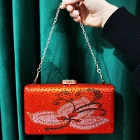 red color diamonds luxury new day clutch rhinestones wedding holder evening bags party metal golden purse
