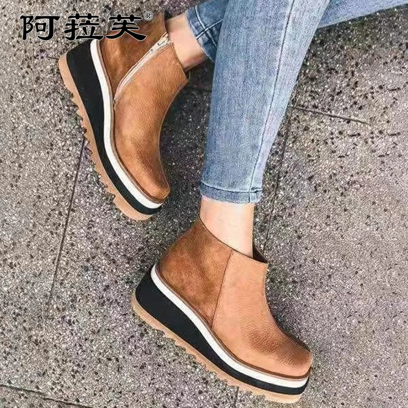 Women's Chelsea Boots 2022 Winter New Wedges Female Shoes Pu Leather Thick Bottom Ankle Fashion Gothic Non-slip Zapatos | Обувь