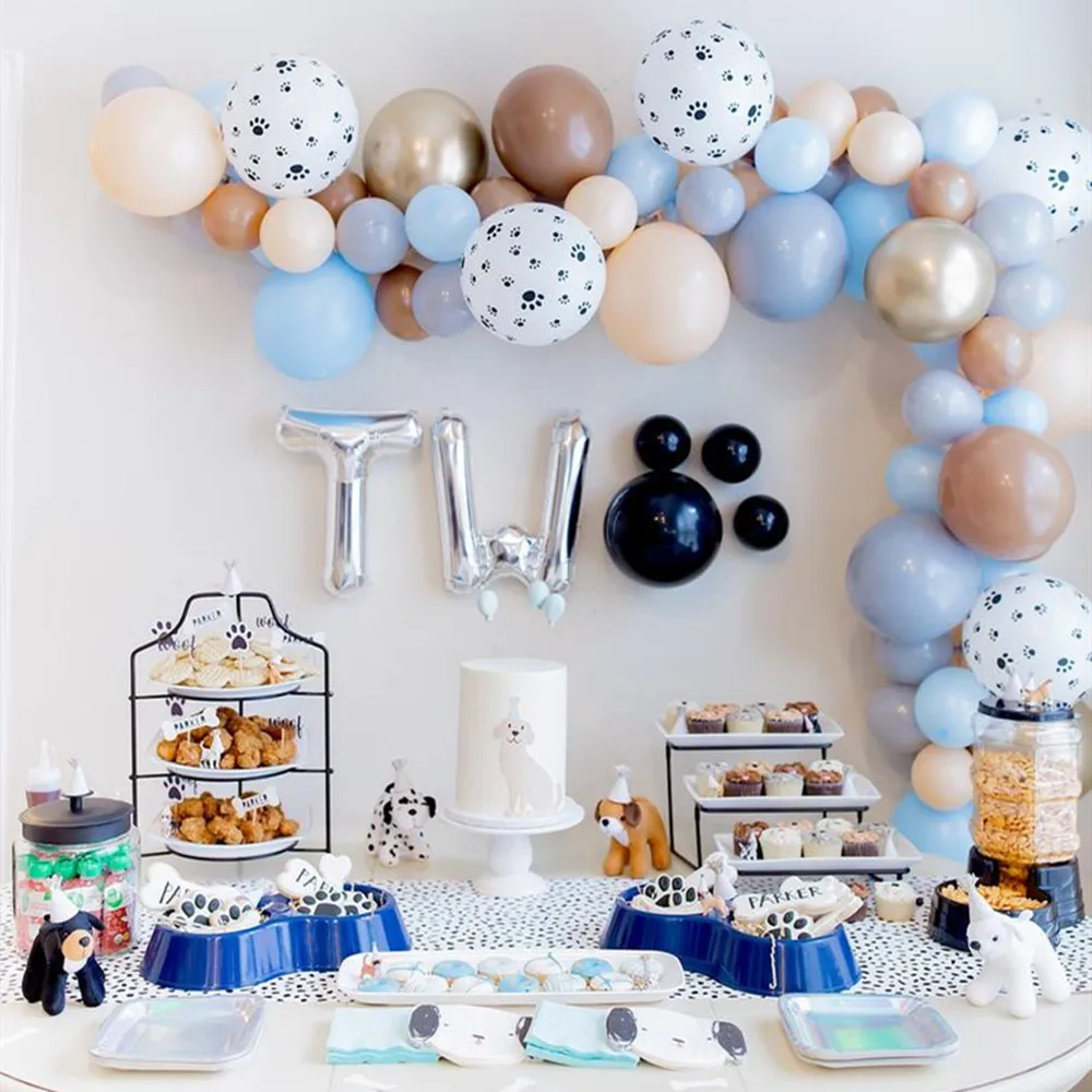 

72pcs Paw Balloon Garland Kit Paw Printed Latex Balllom Macaron Latex balloons Wild One /Two for Baby Birthday Decorations