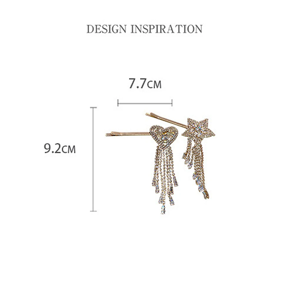 

Shine Heart Crystal Hairpins Women Star Rhinestones Bobby Pin Long Tassel Hair Accessories Wedding bride Jewelry