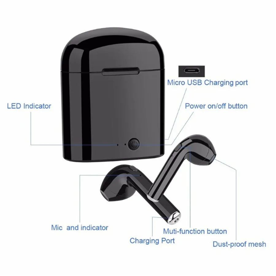 Bluetooth наушники с микрофоном зарядки pods i7s tws Беспроводные наушники гарнитуры стерео наушники-вкладыши для ios Android телефон громкой связи